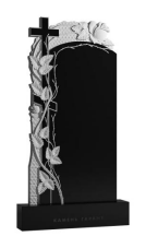 A monument made of black granite cross and hops