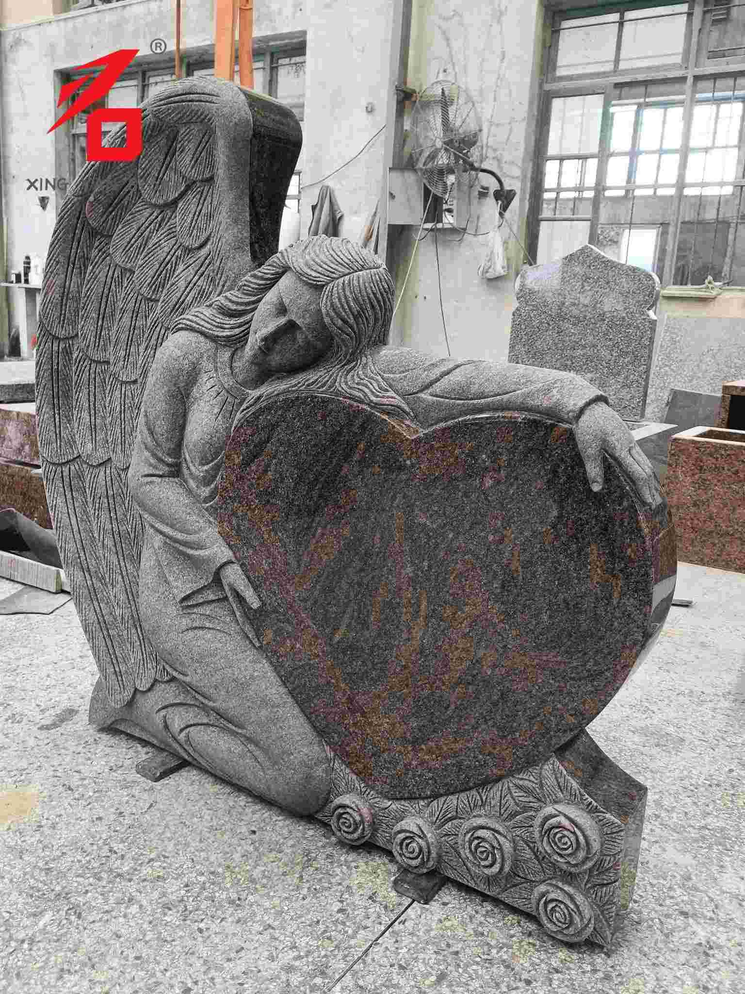 Angel Guardian Heart Granite Art Tombstone