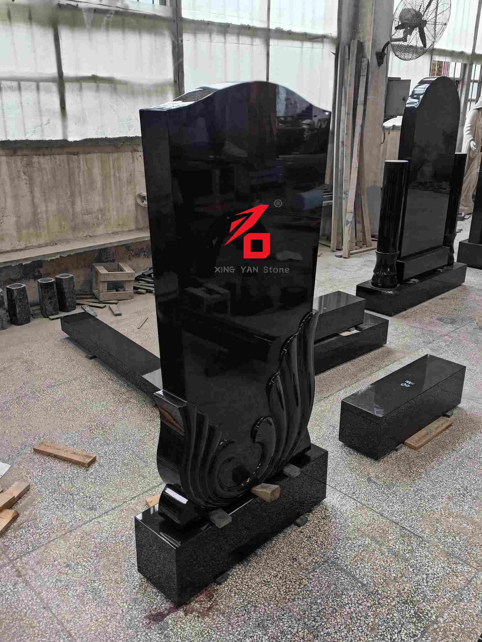 Artistic Black Granite Tombstone