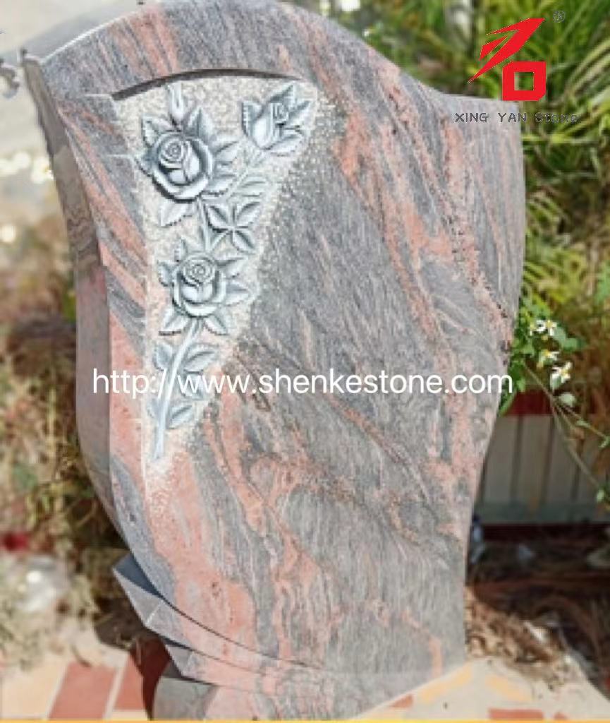 Brazil Red Dragon Granite Carved Rose Headstones For Sale