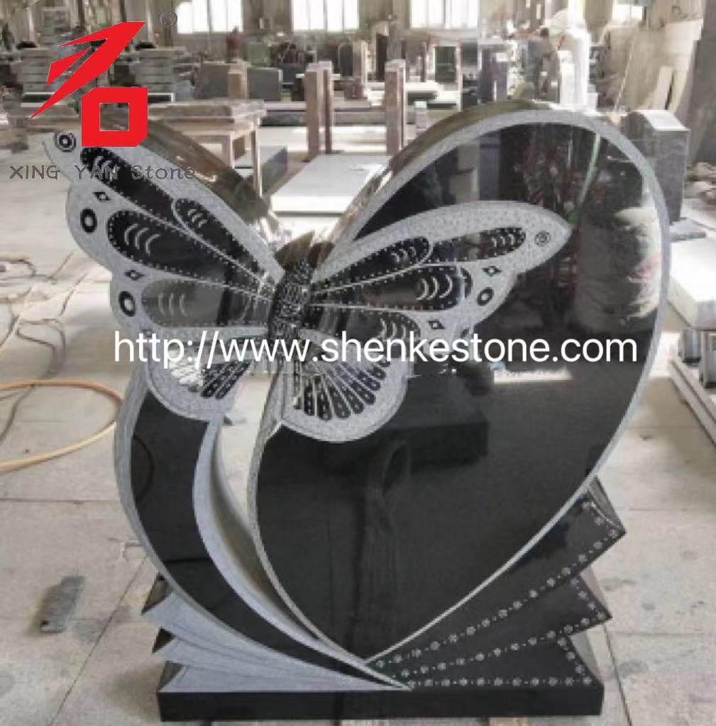 China Xingyan - Artistic Butterfly Heart Shaped Stone Carving Tombstone