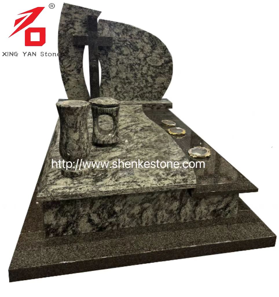 Chinese Olive Green Granite Funeral Monument (with Vase)
