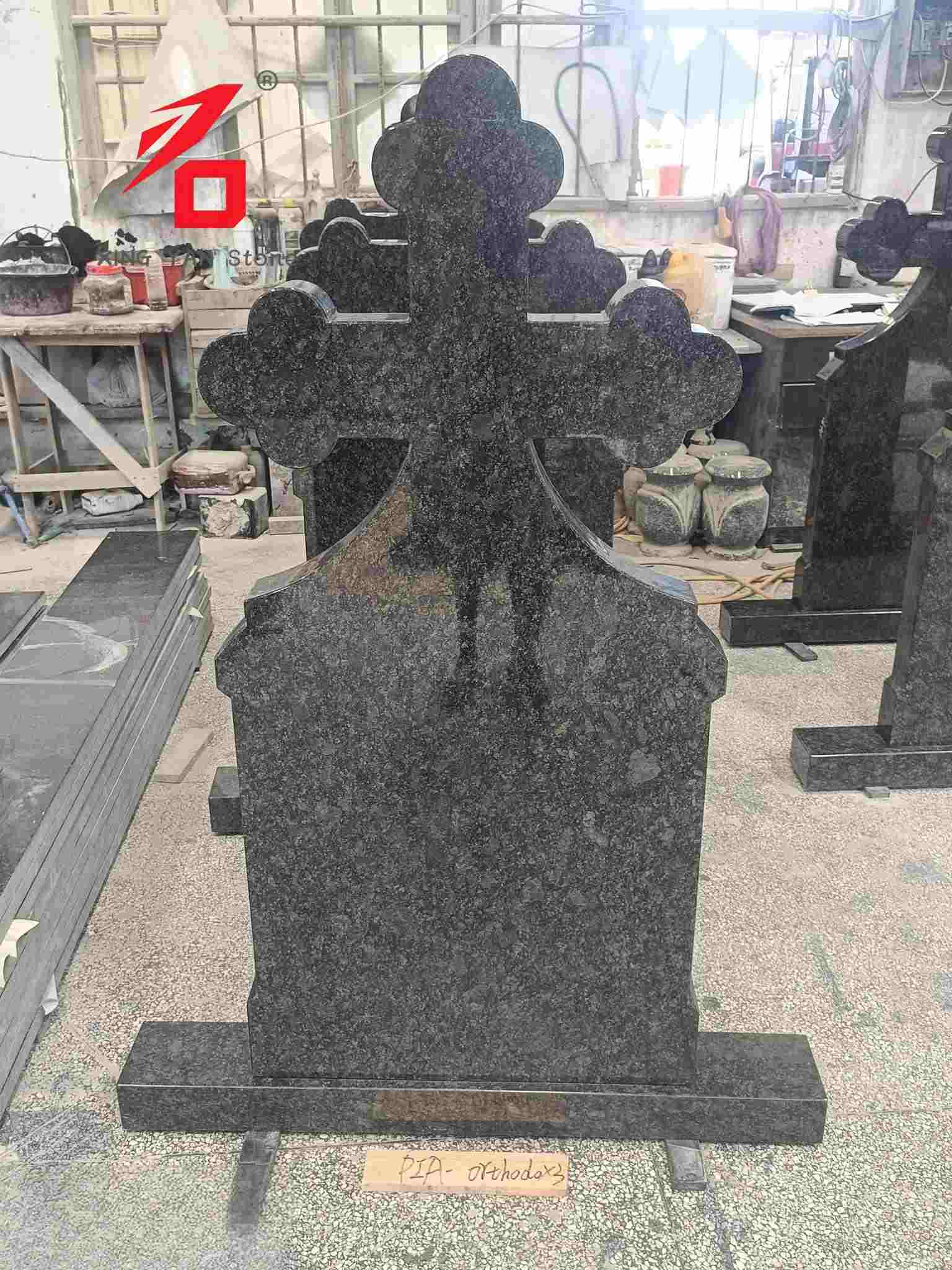 Cross-shaped Black Granite Religious Tombstone