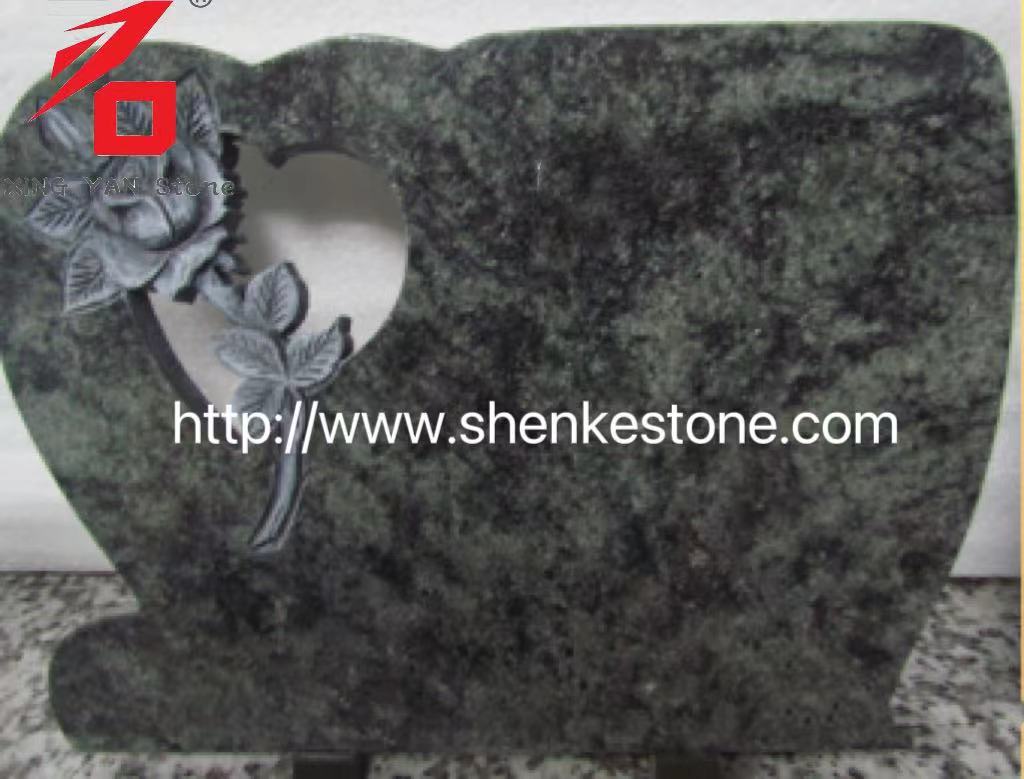 High Quality Green Granite Carved Rose Memorial Plaque