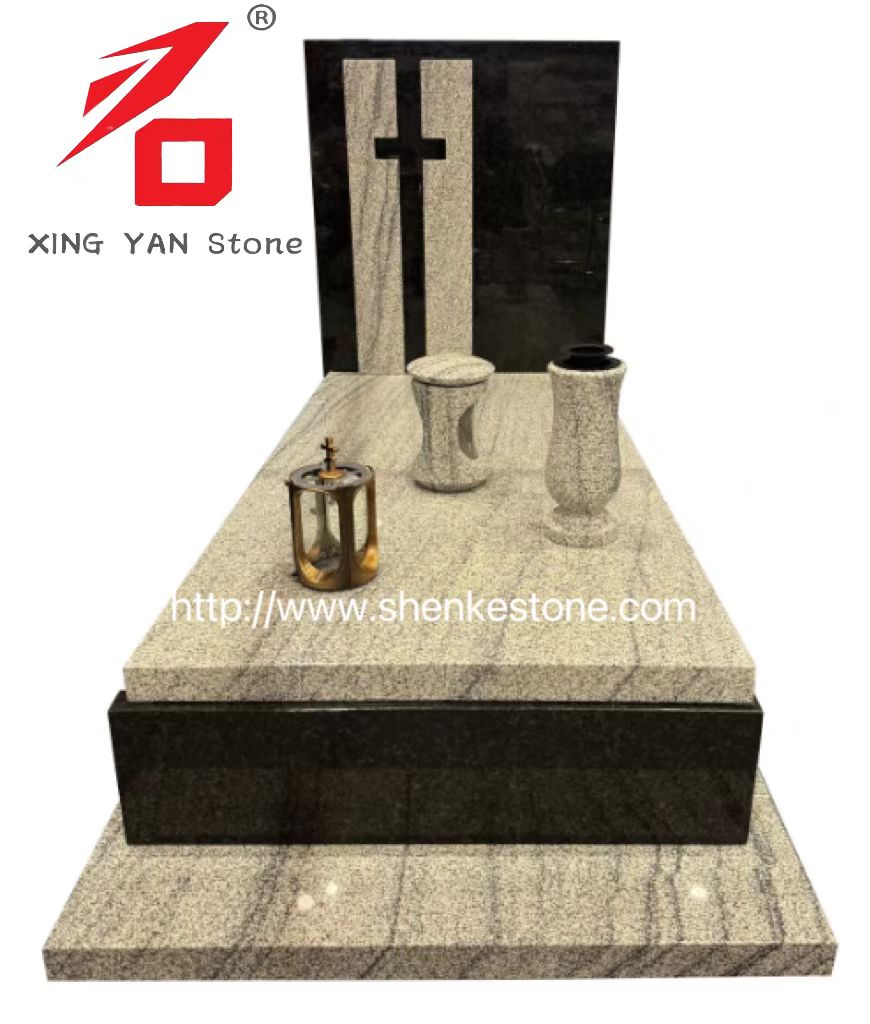 Modern granite designed funeral monument (with funeral vase and lantern)