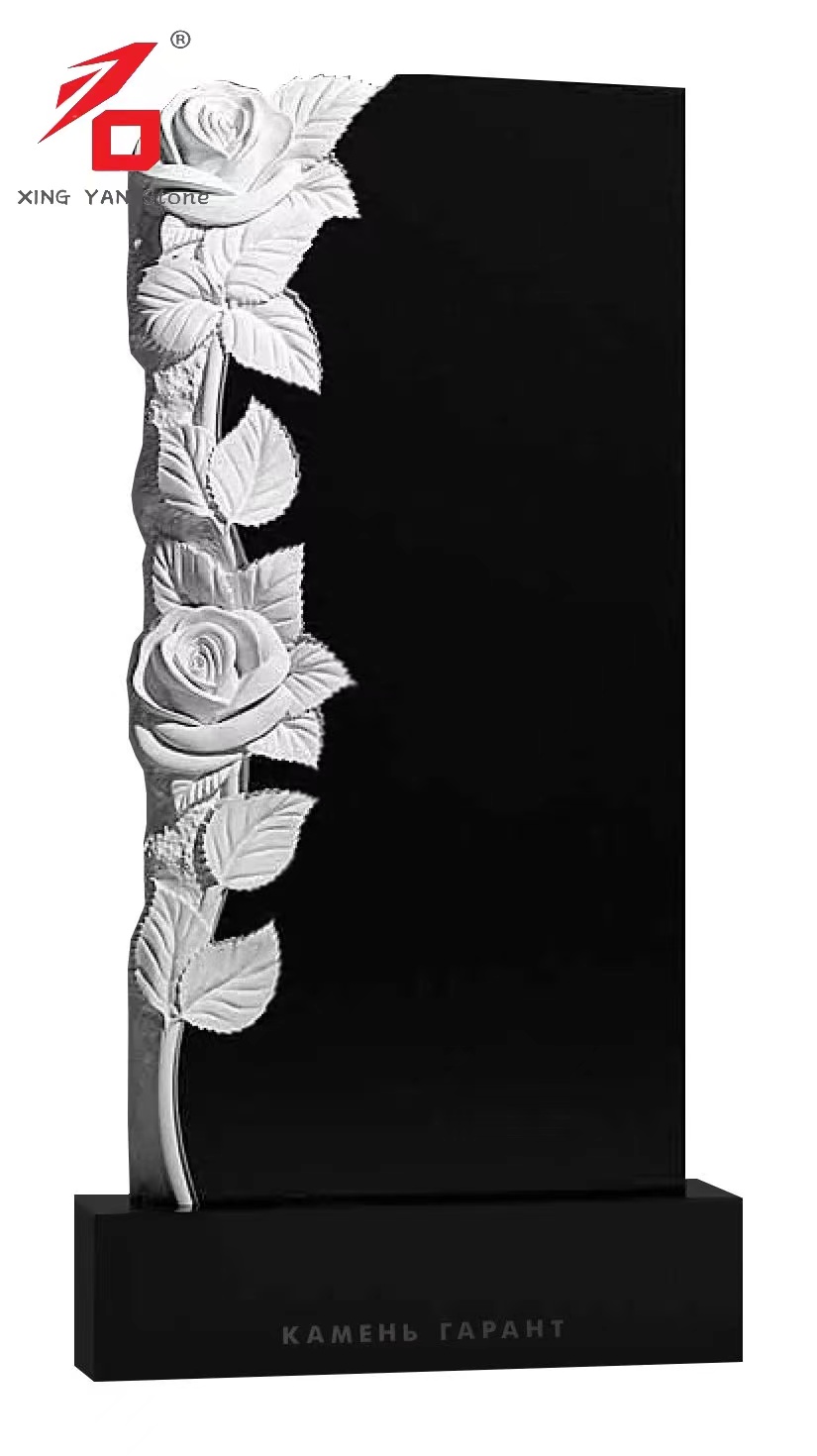 Monument carved with roses made of black