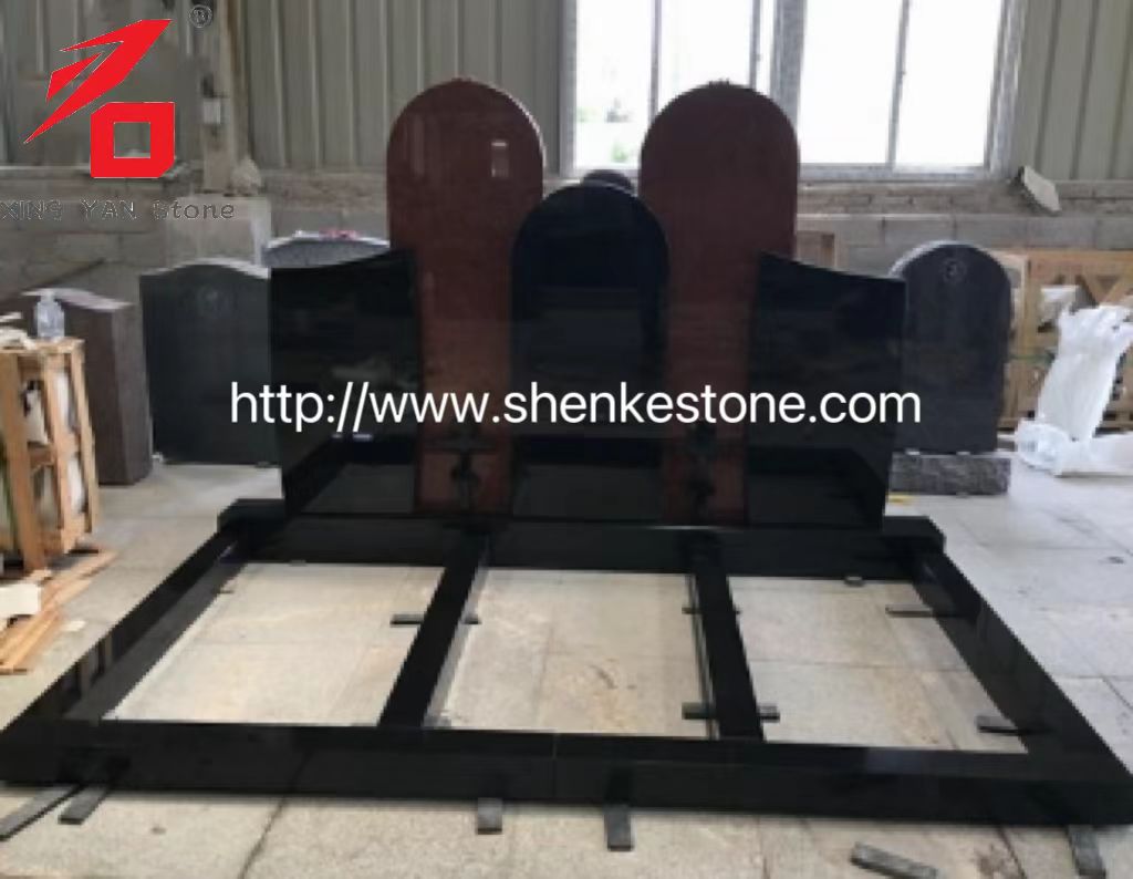 Russian Style Black Granite Tombstone With Carved Cross