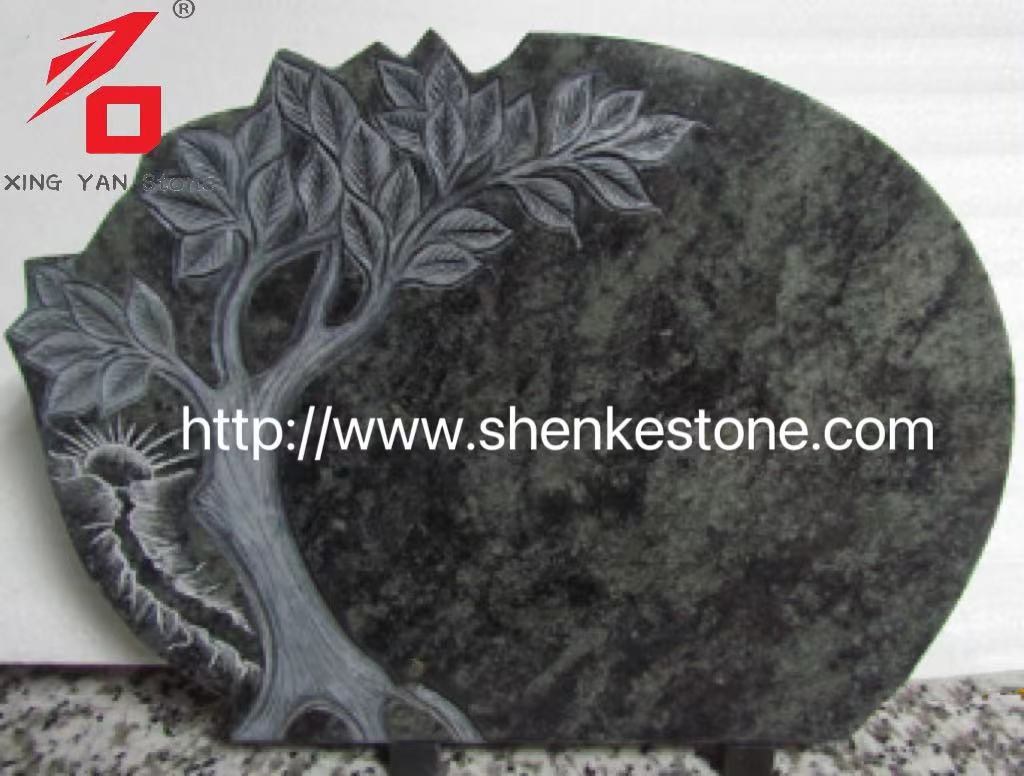 Special Green Granite Carved Tree Memorial Plaque