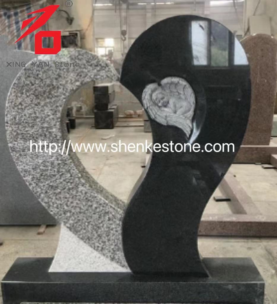 Special Single Heart Shape Angel Headstone For Cemetery