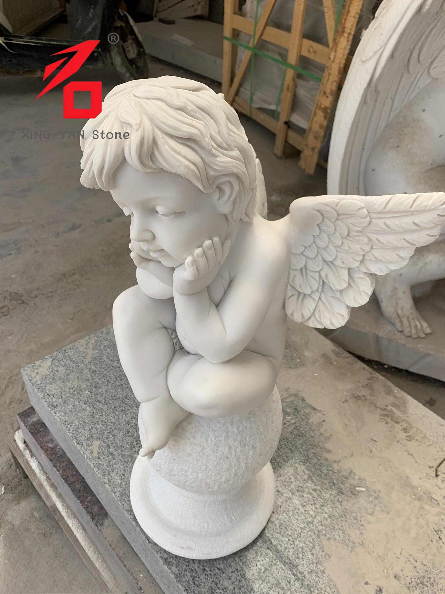 White Marble Pensive Angel Sculpture