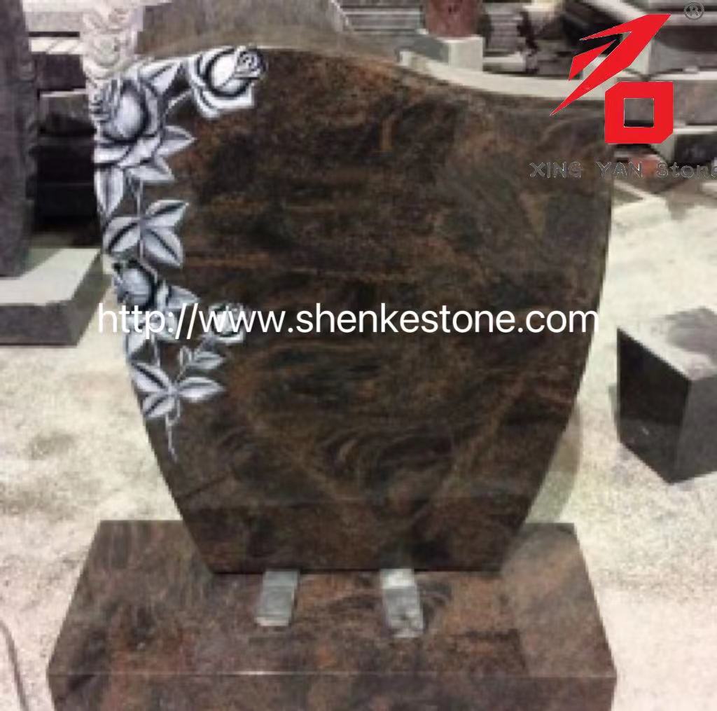 Wholesale Red Aurora Granite Monument With Carved Rose