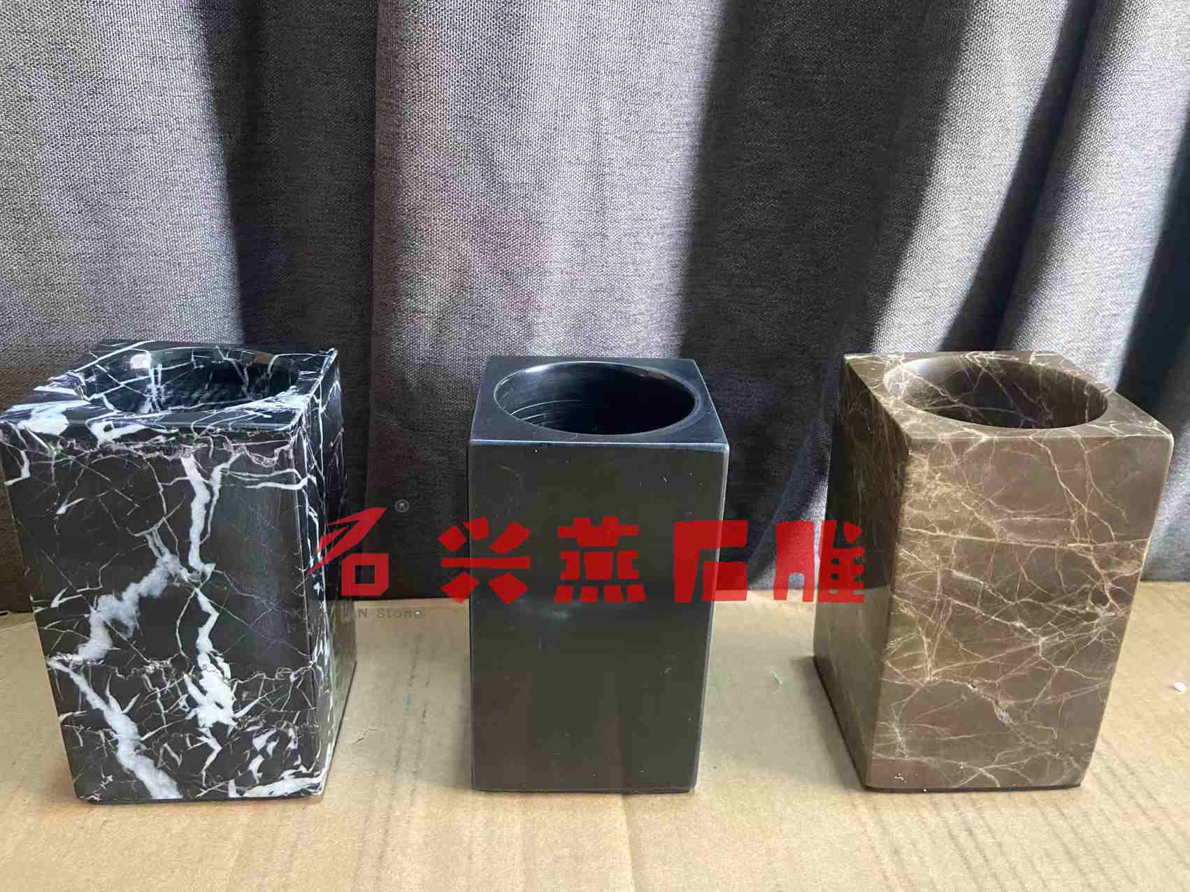 Xingyan Stone Carving - Natural Marble Square Pen Holder (Multiple Textures)