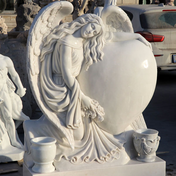 Xingyan White Marble Angel Heart-Shaped Headstone